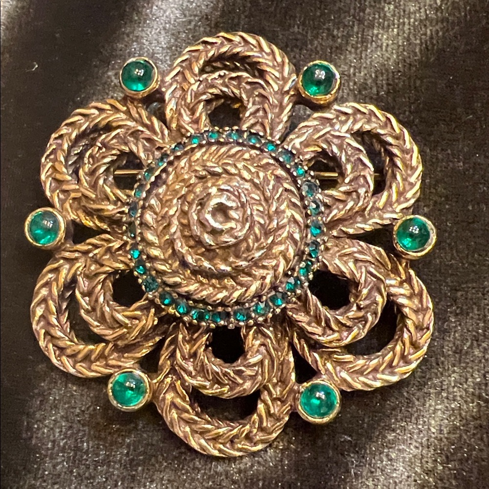 DeNicola Signed Gold-Tone Floral Starburst Brooch